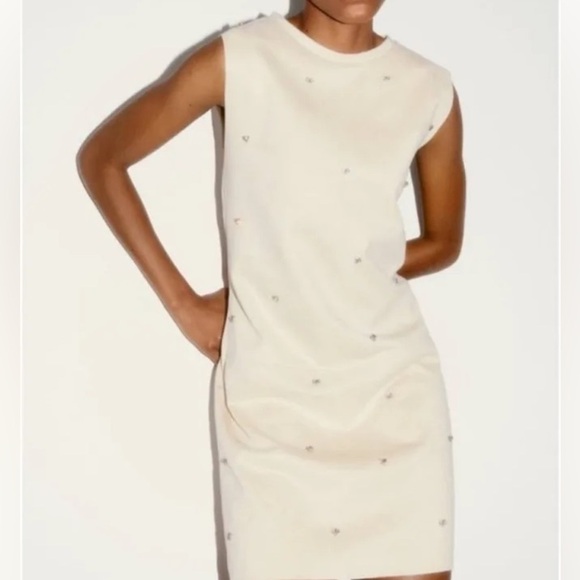Zara Dresses & Skirts - NWT - Zara Faux Suede Rhinestone Mini Dress in Cream - Size XL